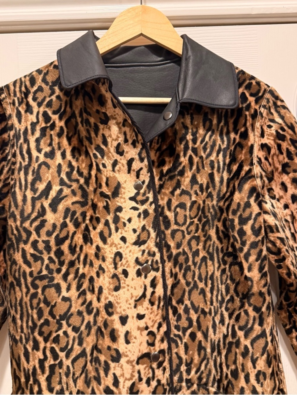 VTG 90s Newport News Leather Reversible Cheetah Longline Trench Coat Sz Small - Picture 3 of 9